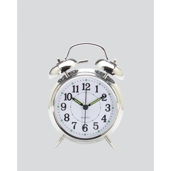 Alarmlı Dekoratif Yuvarlak Masa Saati Gümüş Renk Sessiz ve Işıklı