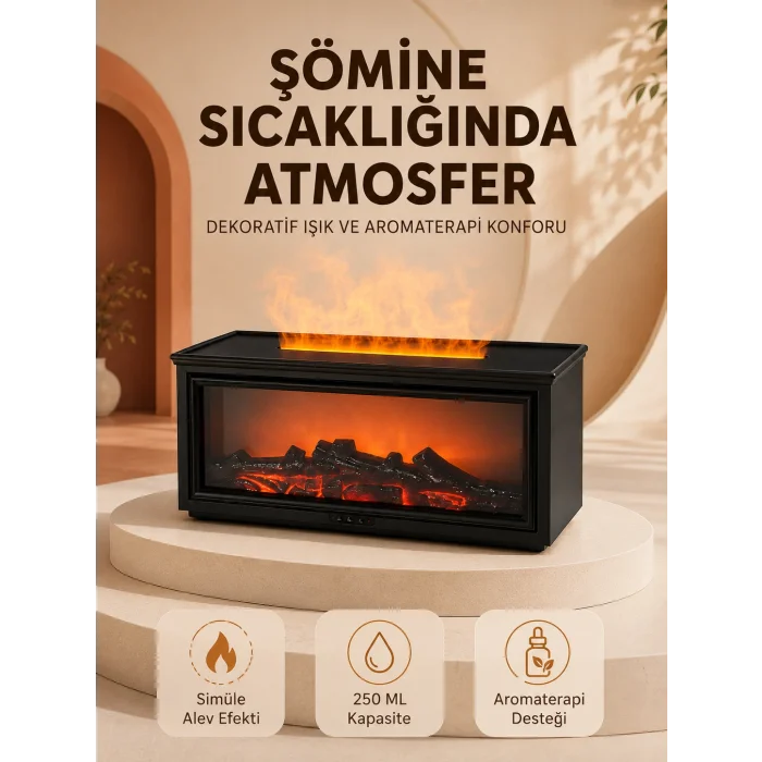 Alev Efektli Aroma Yayıcı Hava Nemlendirici Uzaktan Kumandalı Gece Lambası