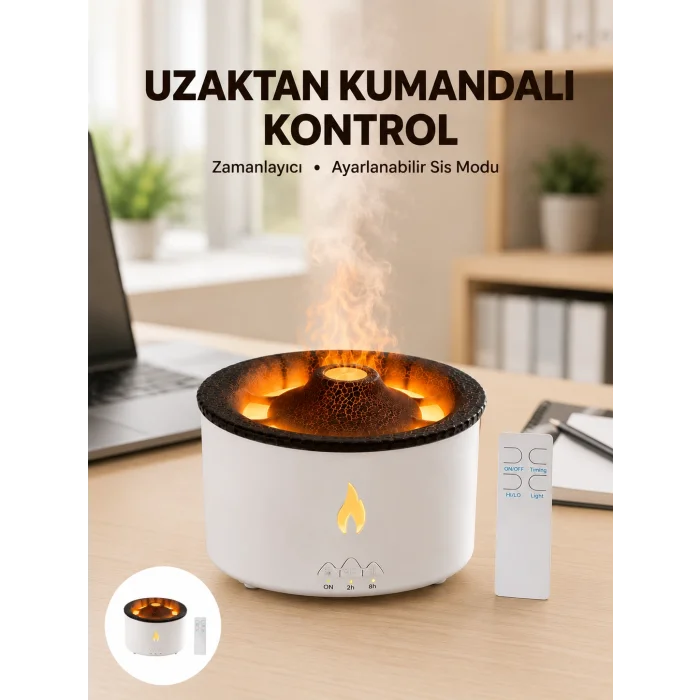 Alev Efektli Buhar Makinesi – Aromaterapi, Nemlendirme ve Işık Modlu Tasarım Yeni Nesil