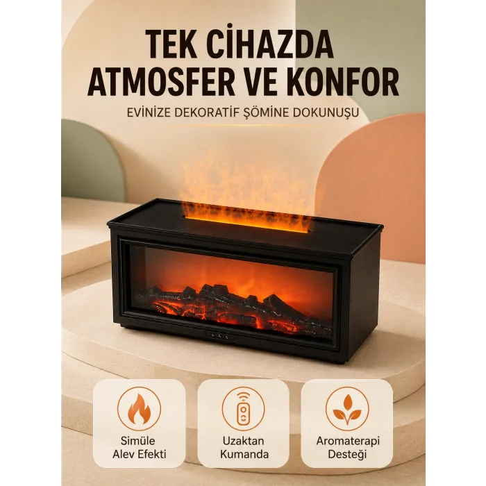 Alev Efektli Hava Nemlendirici Aromaterapi Difüzörü Uzaktan Kumandalı 250 ML
