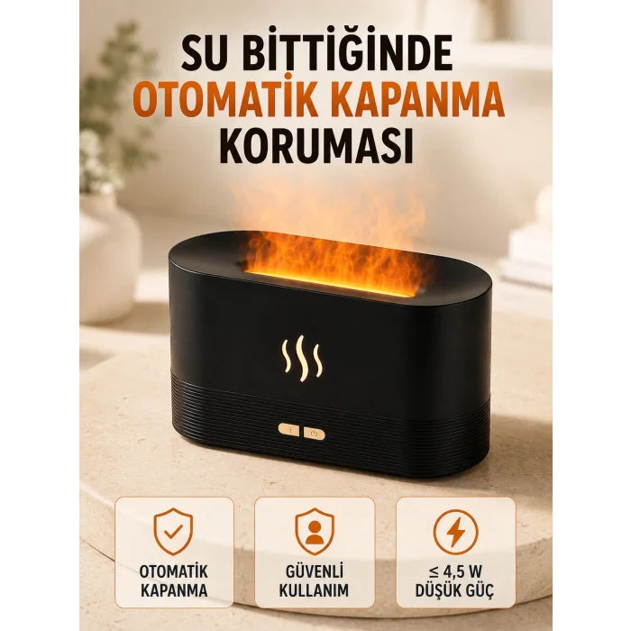 Alev Efektli Ultrasonik Aroma Difüzörü 180 ML LED Işıklı Hava Nemlendirici