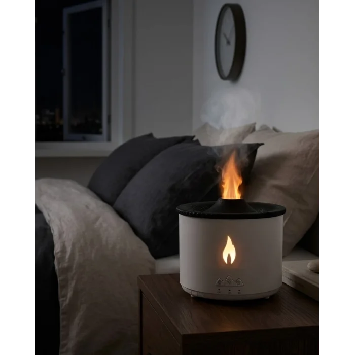Alev ve Volkan Efektli Ultrasonik Aroma Difüzörü LED Gece Lambalı Hava Nemlendirici