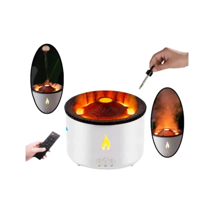 Alev ve Volkan Efektli Ultrasonik Aroma Difüzörü LED Gece Lambalı Hava Nemlendirici