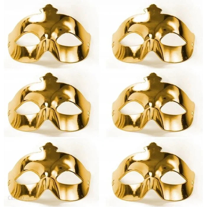 Altın Metalize Renk Düz Balo Parti Maskesi 6 Adet (5047)