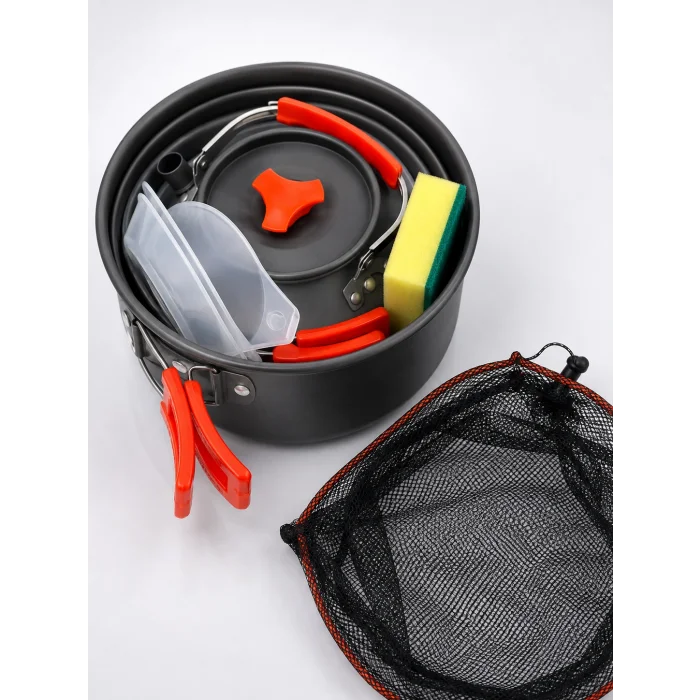 Alüminyum Kamp Pişirme Seti Katlanabilir Kulplu Çaydanlık Tencere Tava Outdoor Yemek Seti