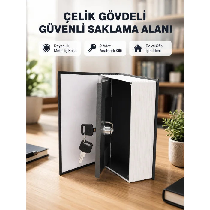 Anahtarlı Gizli Kitap Kasa – Metal İç Yapı, Kamuflajlı Sözlük Tasarım