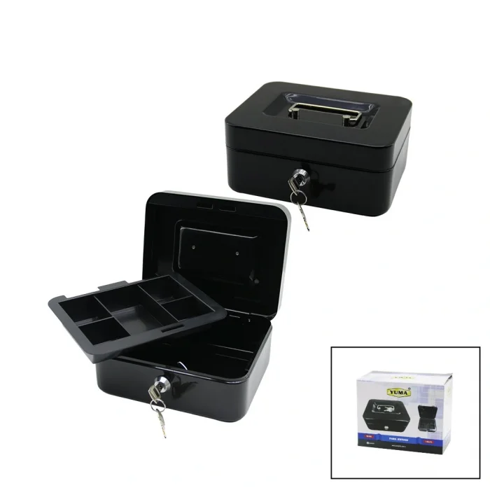 ANAHTARLI KÜÇÜK METAL PARA -DEĞERLİ EŞYA KUTUSU 2KAT=TEK+6 BÖLME TAŞIMA KULP - 15.2X11.8X8CM (5047)