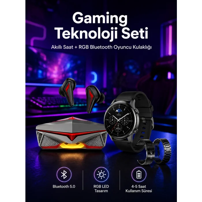 ANC Özellikli Bluetooth Kulaklık ve Amoled Ekran Akıllı Saat Uyku ve Sağlık Takibi Nabız Ölçer