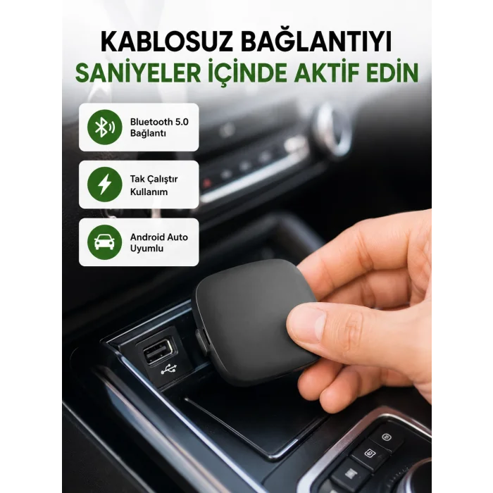 Android Auto Kablosuz Adaptör Bluetooth 5.0 ve 5.8GHz WiFi Destekli Yeni Nesil
