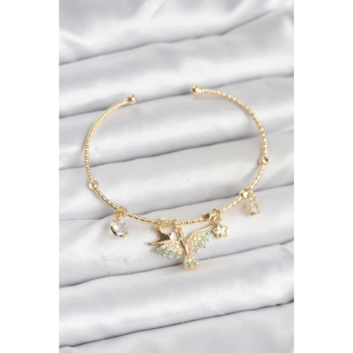 Anka Kuşu Charmlı Gold Renk Pirinç Kadın Bileklik