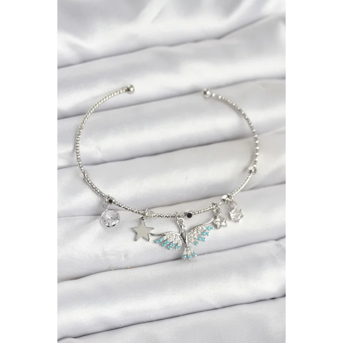 Anka Kuşu Charmlı Gümüş Renk Pirinç Kadın Bileklik