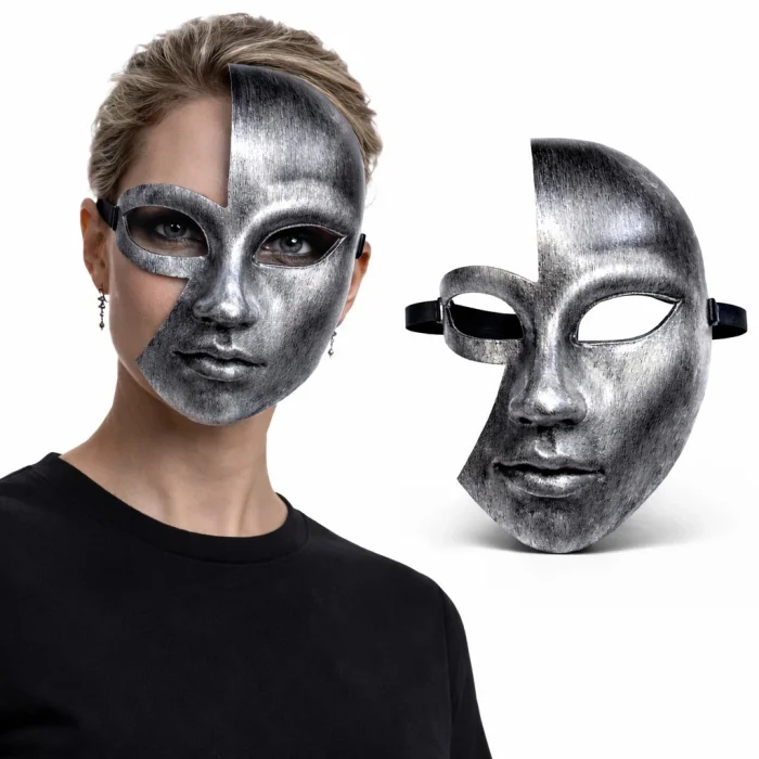 Antik Efektli Gümüş Yarım Yüz Plastik Parti Maskesi