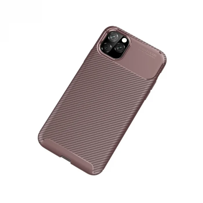 Apple İphone 11 Pro Max Kılıf Auto Focus Karbon Kapak - Kahverengi