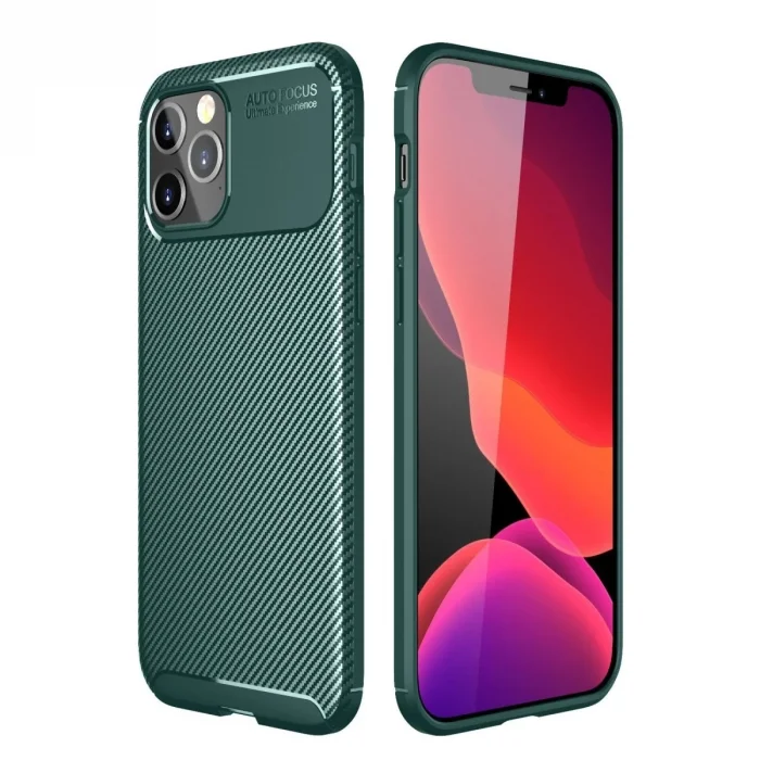 Apple İphone 11 Pro Max Kılıf Auto Focus Karbon Kapak - Yeşil