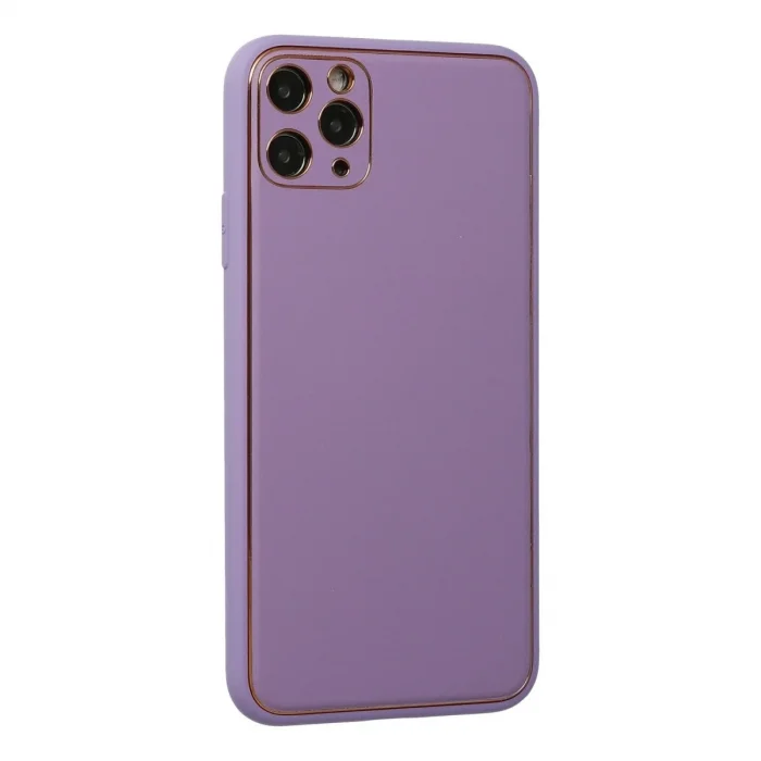 İphone 11 Pro Max Kılıf Coco Deri Silikon Kapak - Lila