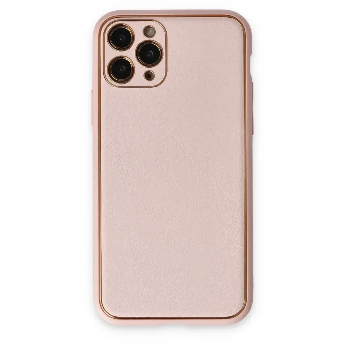 İphone 11 Pro Max Kılıf Coco Deri Silikon Kapak - Pudra