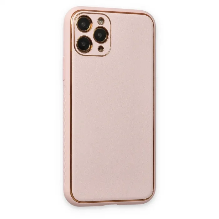 İphone 11 Pro Max Kılıf Coco Deri Silikon Kapak - Pudra
