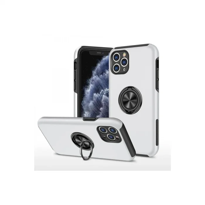 Apple İphone 11 Pro Max Kılıf Elit Yüzüklü Kapak - Gümüş