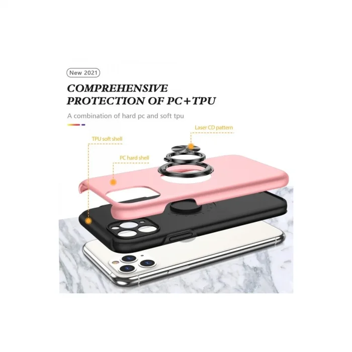 Apple İphone 11 Pro Max Kılıf Elit Yüzüklü Kapak - Pembe