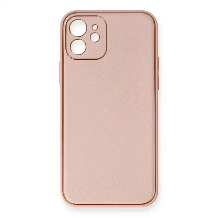 İphone 12 Kılıf Coco Deri Silikon Kapak - Pembe