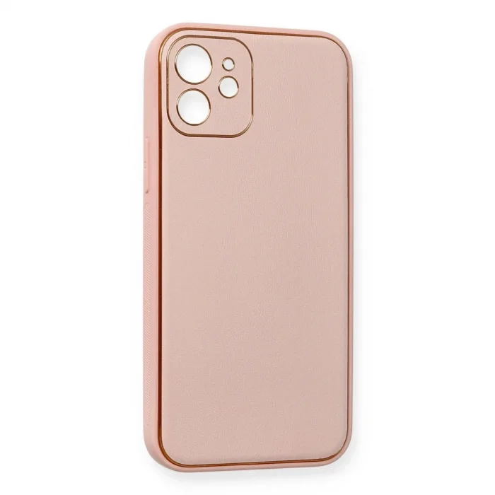 İphone 12 Kılıf Coco Deri Silikon Kapak - Pembe