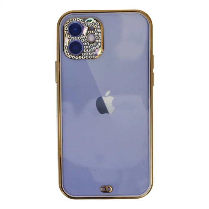 Apple İphone 12 Kılıf Liva Taşlı Silikon - Mor