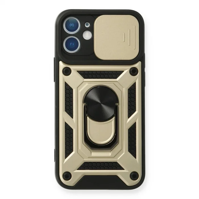 Apple İphone 12 Kılıf Pars Lens Yüzüklü Silikon - Gold