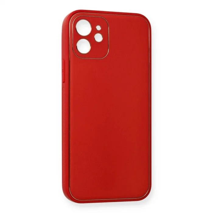 İphone 12 Mini Kılıf Coco Deri Silikon Kapak - Kırmızı