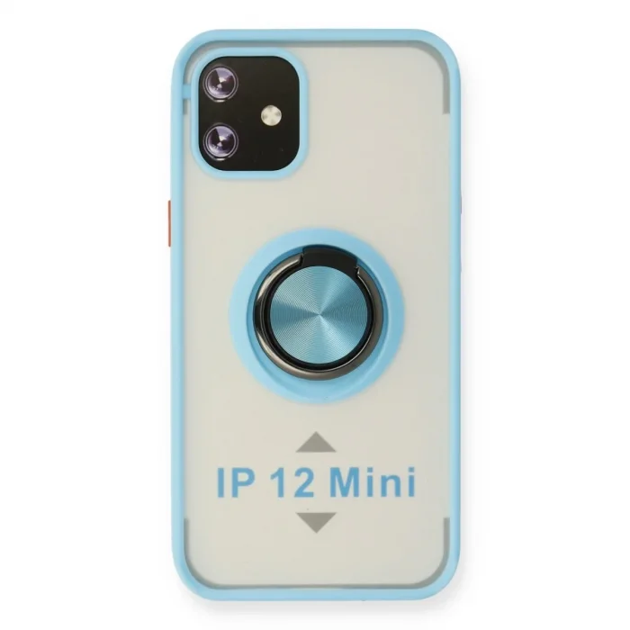 İphone 12 Mini Kılıf Montreal Yüzüklü Silikon Kapak - Buz Mavi