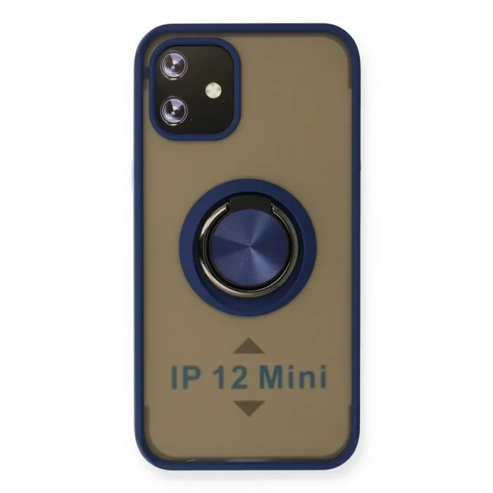İphone 12 Mini Kılıf Montreal Yüzüklü Silikon Kapak - Lacivert
