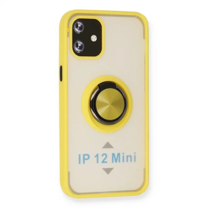 İphone 12 Mini Kılıf Montreal Yüzüklü Silikon Kapak - Sarı