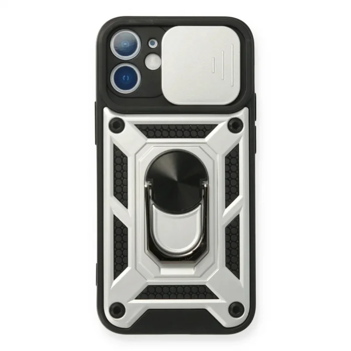 Apple İphone 12 Mini Kılıf Pars Lens Yüzüklü Silikon - Gümüş
