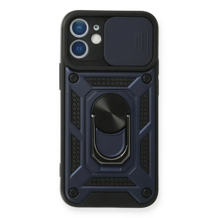 Apple İphone 12 Mini Kılıf Pars Lens Yüzüklü Silikon - Lacivert