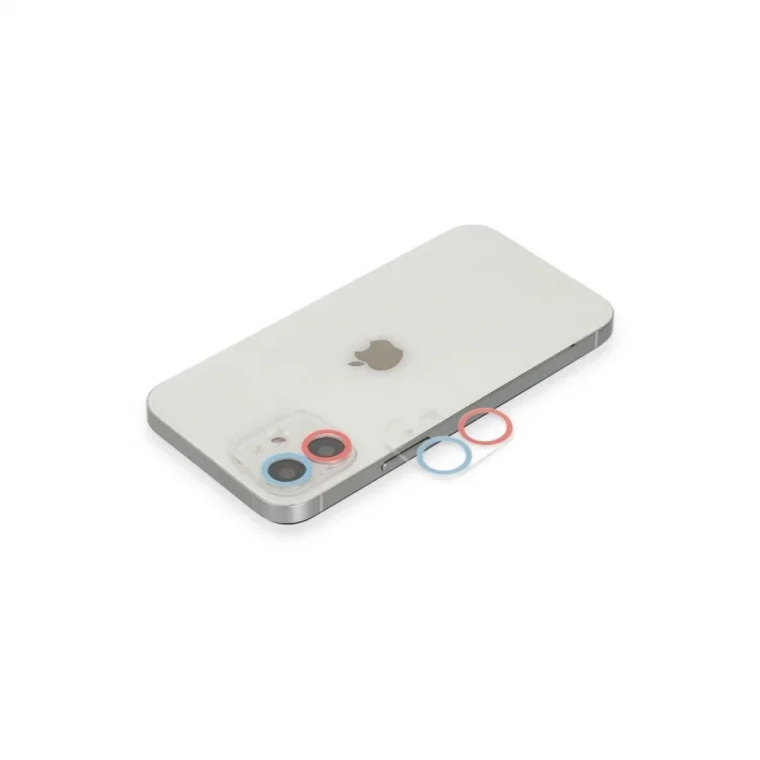 Apple İphone 12 Mini Renkli Kamera Lens Koruma Cam - Pembe-mavi