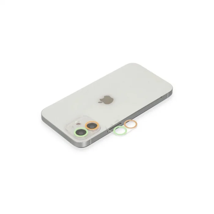 Apple İphone 12 Mini Renkli Kamera Lens Koruma Cam - Turuncu-yeşil