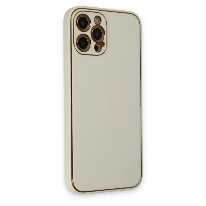 İphone 12 Pro Kılıf Coco Deri Silikon Kapak - Beyaz