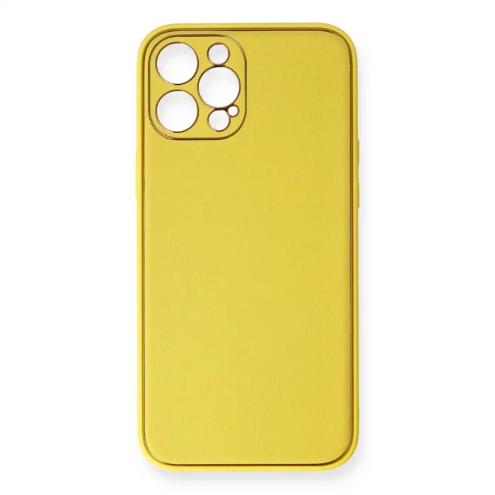 İphone 12 Pro Kılıf Coco Deri Silikon Kapak - Sarı