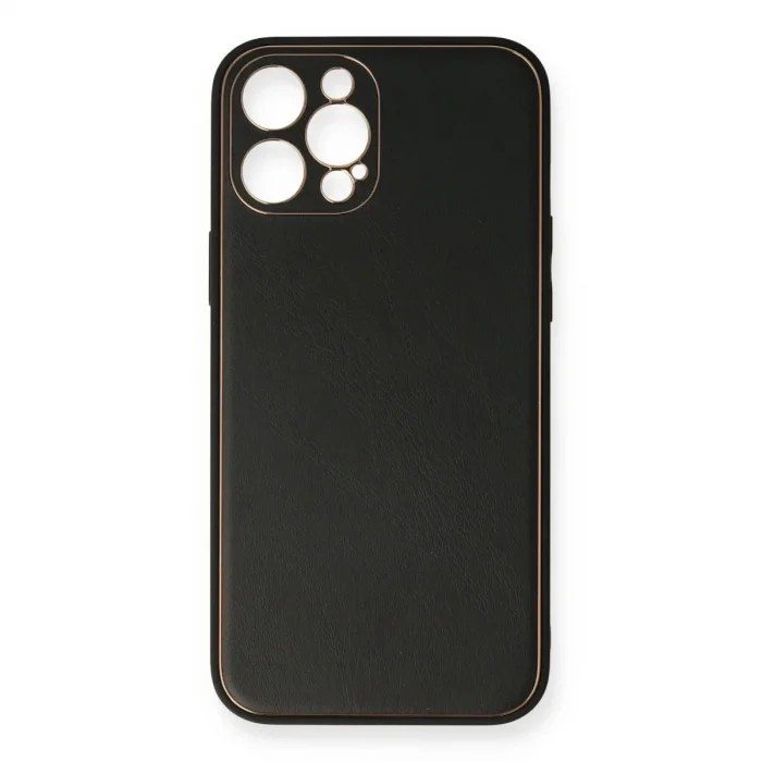 İphone 12 Pro Kılıf Coco Deri Silikon Kapak - Siyah