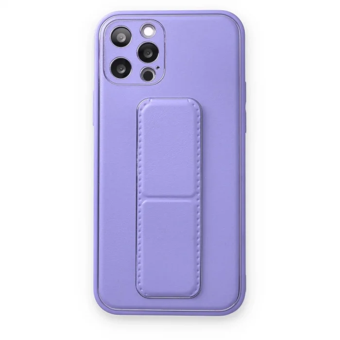 İphone 12 Pro Kılıf Coco Deri Standlı Kapak - Koyu Lila