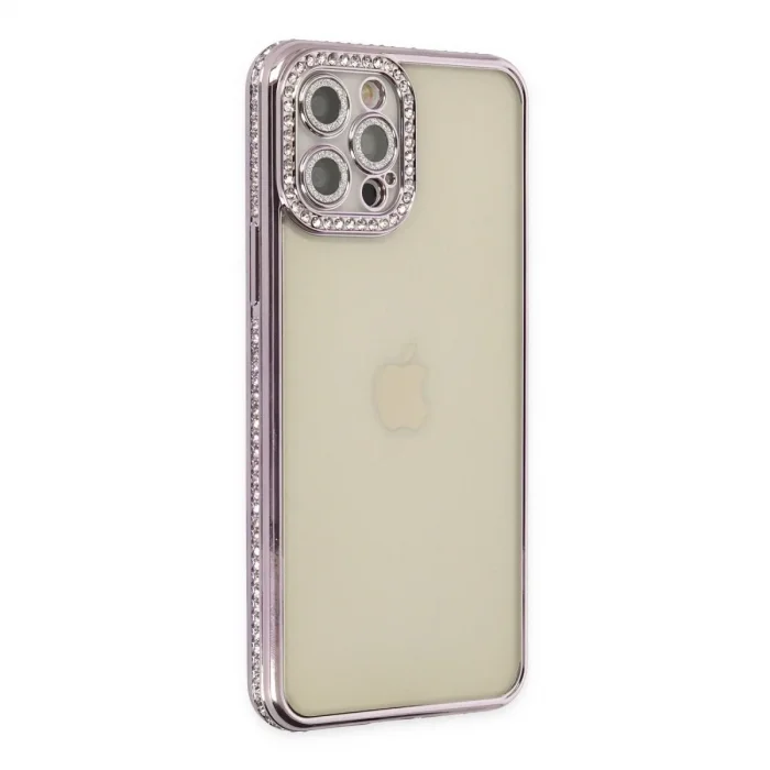 Apple İphone 12 Pro Kılıf Joke Taşlı Silikon - Mor
