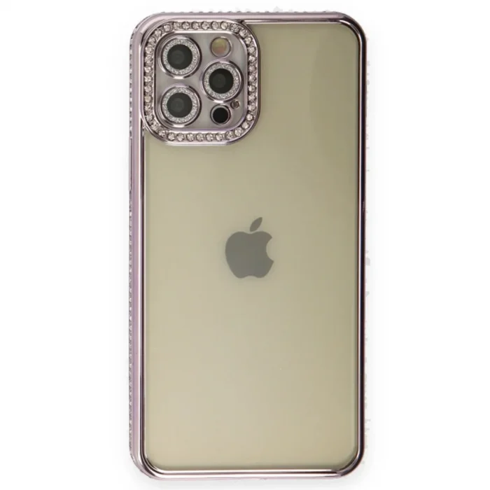 Apple İphone 12 Pro Kılıf Joke Taşlı Silikon - Mor
