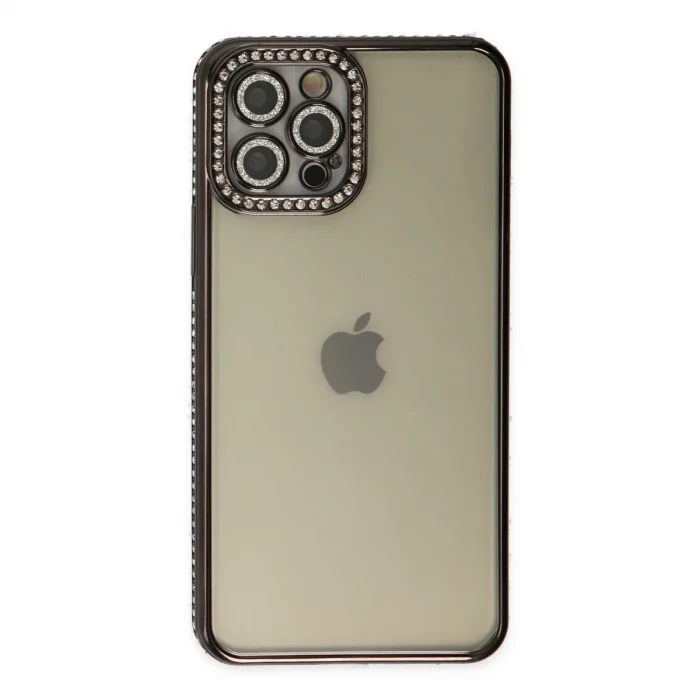 Apple İphone 12 Pro Kılıf Joke Taşlı Silikon - Siyah