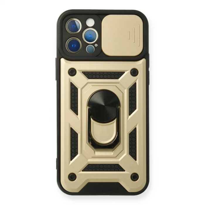 Apple İphone 12 Pro Kılıf Pars Lens Yüzüklü Silikon - Gold