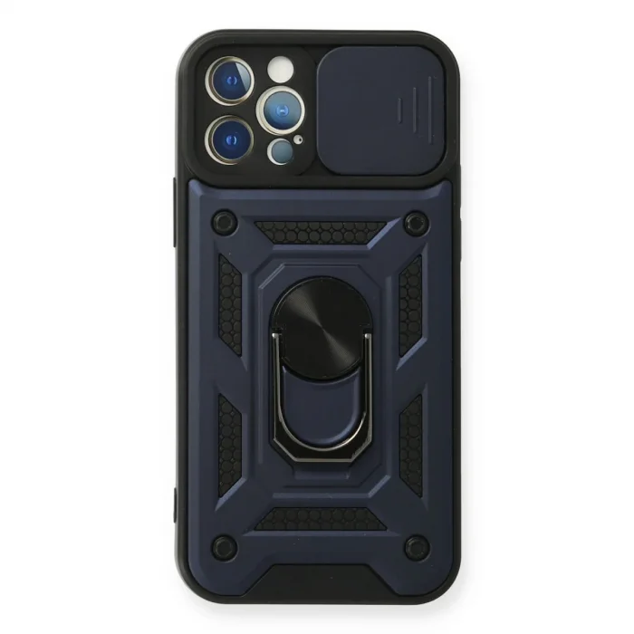 Apple İphone 12 Pro Kılıf Pars Lens Yüzüklü Silikon - Lacivert