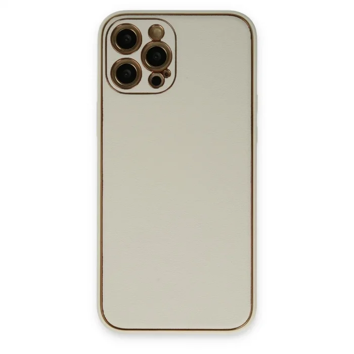 İphone 12 Pro Max Kılıf Coco Deri Silikon Kapak - Beyaz