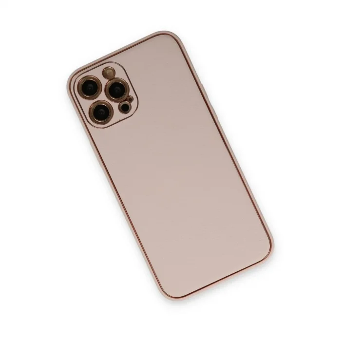 İphone 12 Pro Max Kılıf Coco Deri Silikon Kapak - Pudra