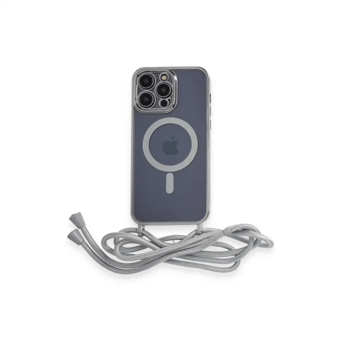 Apple İphone 12 Pro Max Kılıf Divo Lazer Askılı Magsafe Kapak - Gümüş
