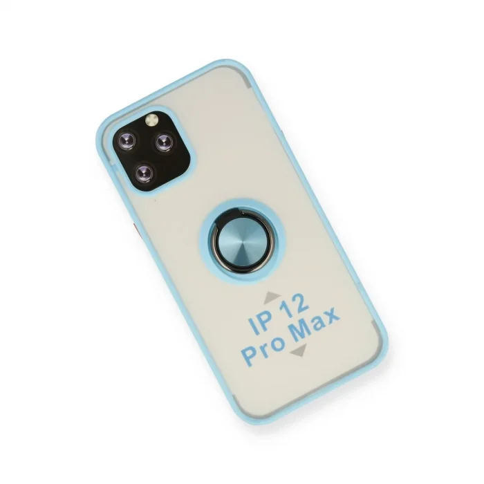 İphone 12 Pro Max Kılıf Montreal Yüzüklü Silikon Kapak - Buz Mavi