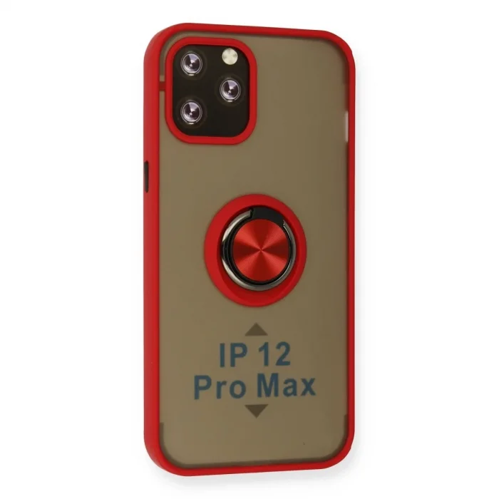 İphone 12 Pro Max Kılıf Montreal Yüzüklü Silikon Kapak - Kırmızı