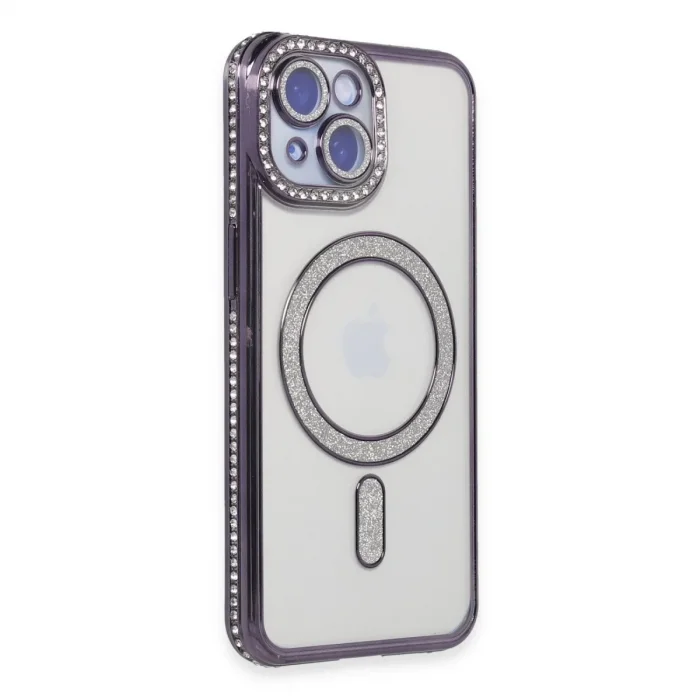 Apple İphone 13 Kılıf Joke Simli Magneticsafe Kılıf - Derin Mor